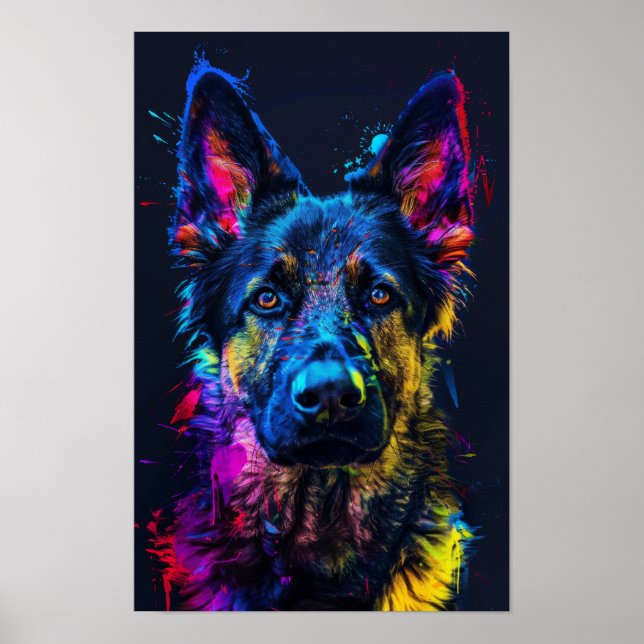 Lycklig Husky Kor med Kort-Halls-tysk Shepher Poster (Framsidan)