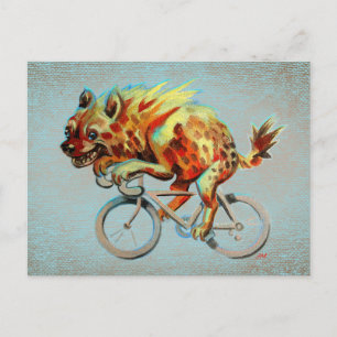 Lycklig Hyena Riding A Bike på blå botten Vykort