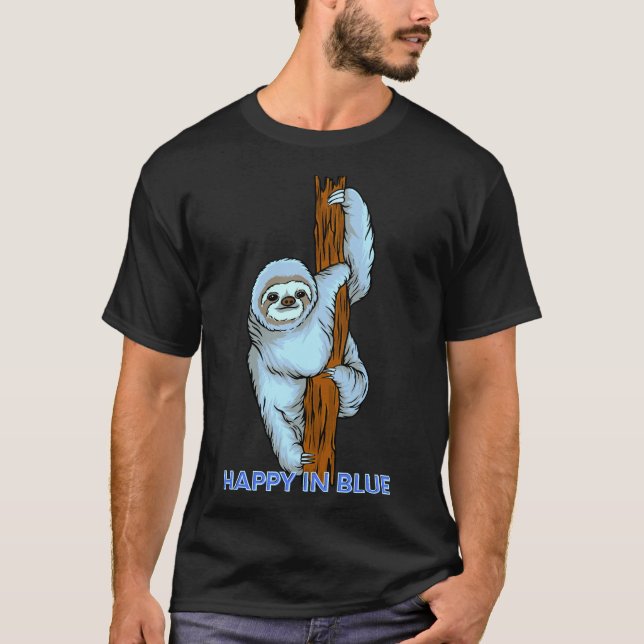 Lycklig i Blue Sloth Hanging T Shirt (Framsida)