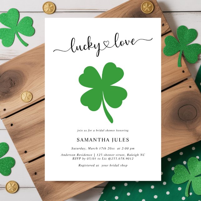 Lycklig i kärlek Bröllopsdusch Grön Shamrock Inbjudningar (Skapare uppladdad)