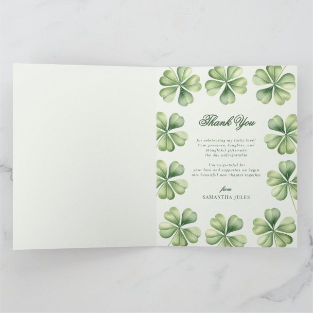 Lycklig i Kärlek Bröllopsdusch Grön Shamrock Tack Kort (Inuti)