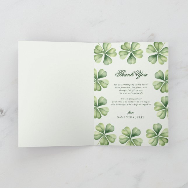 Lycklig i Kärlek Bröllopsdusch Grön Shamrock Tack Kort (Inuti)