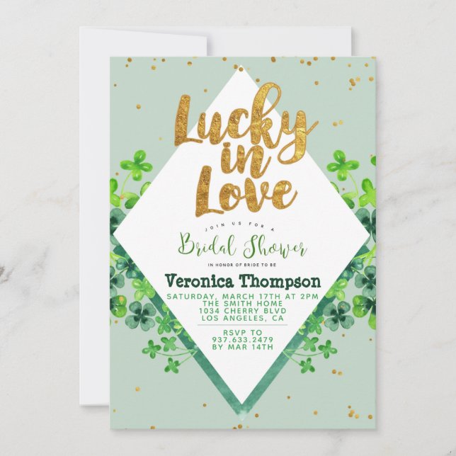 Lycklig i kärlek St. Patrick's Day bröllopsdusch Inbjudningar (Framsida)