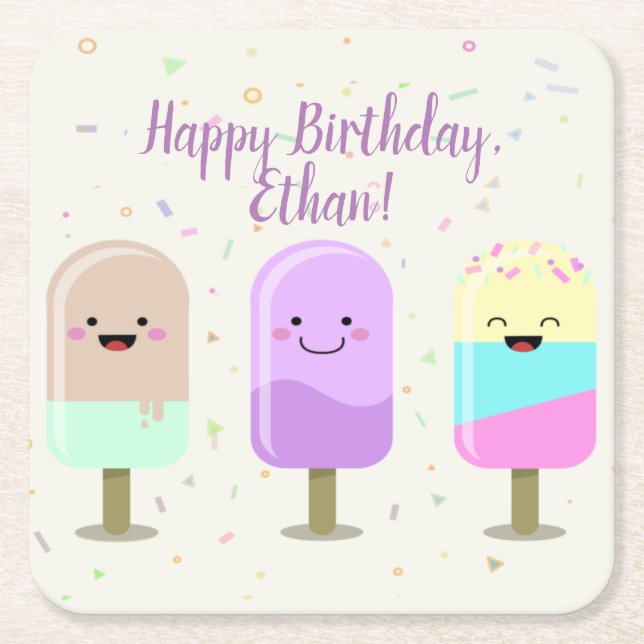 Lycklig Ice Cream Smiling Pub & Popsicles Underlägg Papper Kvadrat (Framsidan)