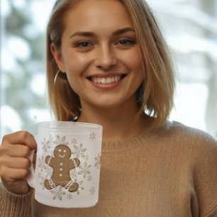 Lycklig Iced Pepparkaksgubbe Frosted Snöflingor Mu Frostad Glasmugg