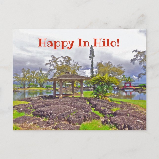 "LYCKLIG IN HILO" /LILIUOKALANI GARDENS POSTCARD VYKORT (Framsida)
