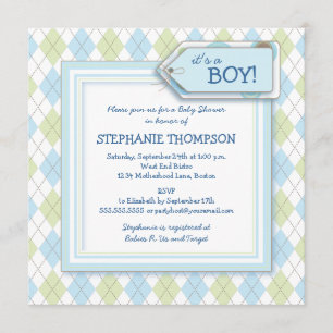 Lycklig inbjudan för baby shower för blåttArgyle