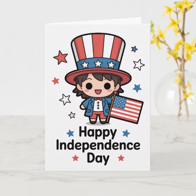 Lycklig Independence day Chibi Kort (Gul blomma)