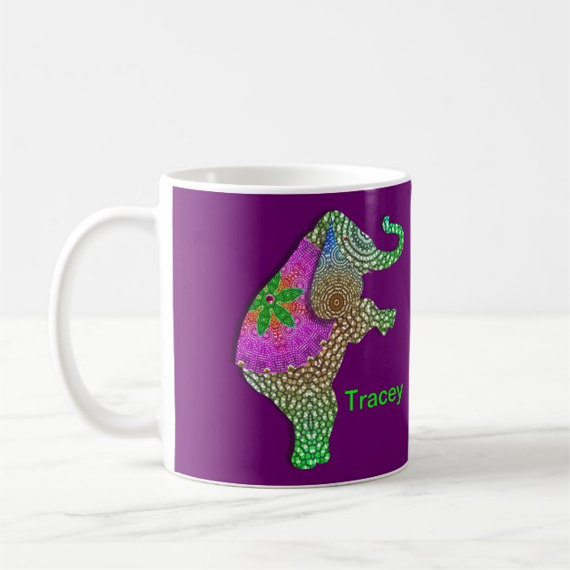 Lycklig indisk elefant i regnbågefärger kaffemugg (Vänster)