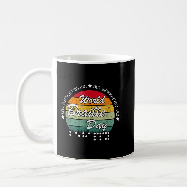 Lycklig Internationell World Braille Day 2022 Vint Kaffemugg (Vänster)