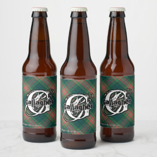 Lycklig Irish Klan Gallagher Tartan Monogram Ölflaska Etikett