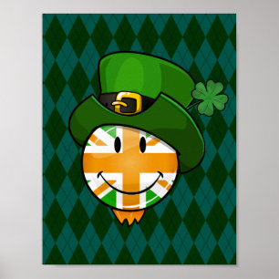 Lycklig irish Union Jack Flagga i Leprechaun Hat Poster