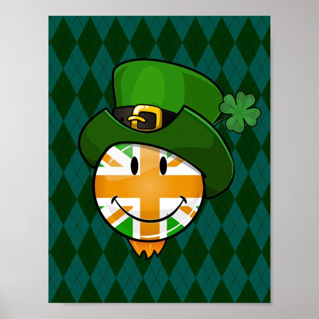 Lycklig irish Union Jack Flagga i Leprechaun Hat Poster (Framsidan)