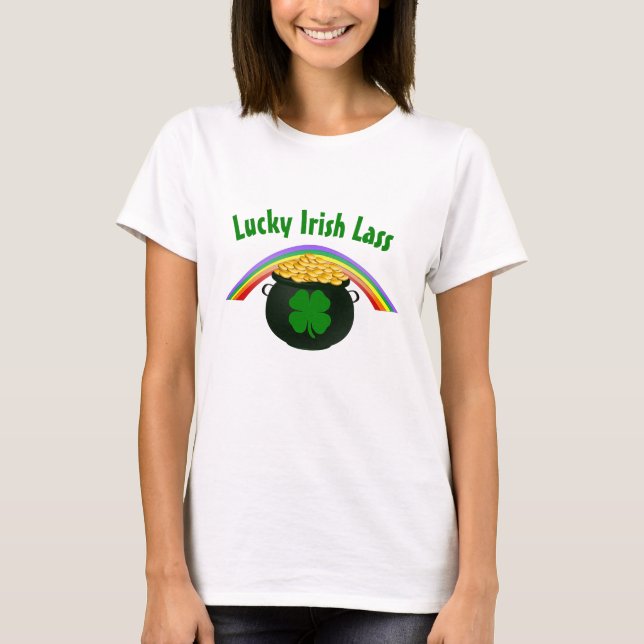 Lycklig irländsk flicka St Patrick's Day T Shirt (Framsida)