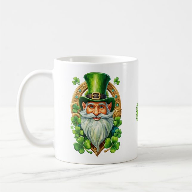 Lycklig irländsk Leprechaun Hästsko och Klöver  Kaffemugg (Vänster)