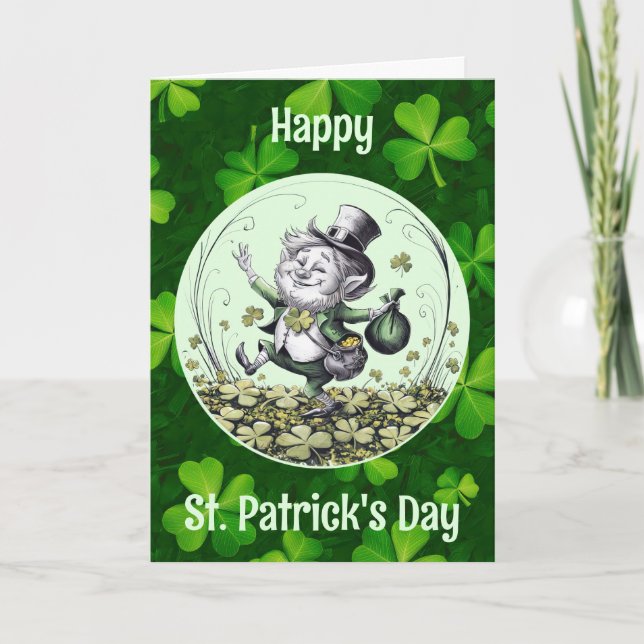 Lycklig irländsk Leprechaun Kort (Framsida)