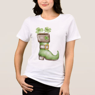 Lycklig irländsk Leprechaun Stövel Shamrock Kvinno T Shirt