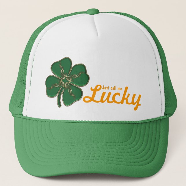 Lycklig irländsk Shamrock Truckerkeps (Framsida)
