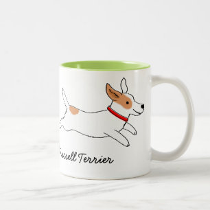 Lycklig Jack Russell Terrier Tecknad hund Running Två-Tonad Mugg