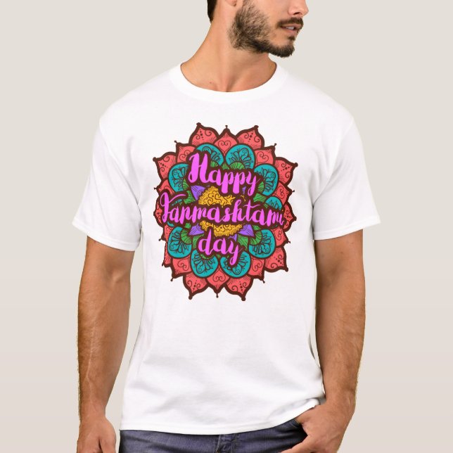 Lycklig Janmashtami i en mandala. T-Shirt (Framsida)