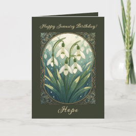 Lycklig Januari Födelsedag Galanthus Blommor Art N Kort