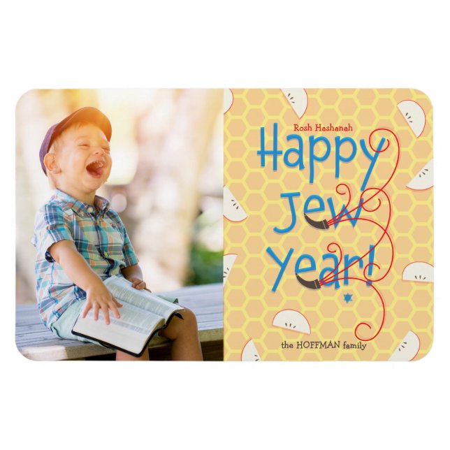 Lycklig Jew Year Rosh Hashanah Photo Card Magnet (Horisontell)