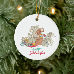 Lycklig Jolabokaflod Mouse-familjens jul Julgransprydnad Keramik