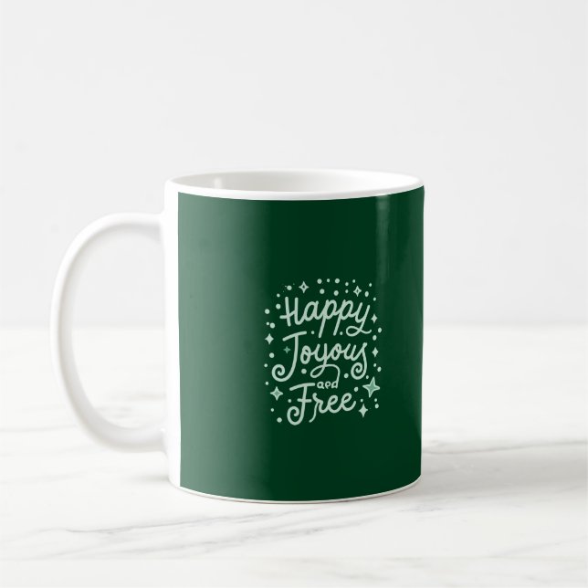 Lycklig, joyous, Free, Thankful, Jul Kaffemugg (Vänster)