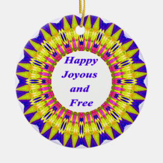 LYCKLIG JOYOUS OCH FRI, skrivna i brant design CE Julgransprydnad Keramik