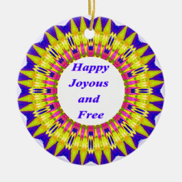 LYCKLIG JOYOUS OCH FRI, skrivna i brant design Julgransprydnad Keramik