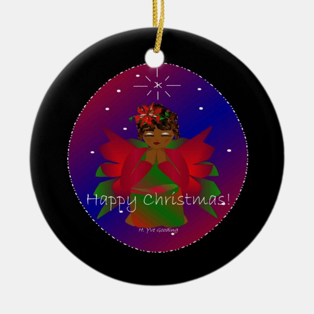 Lycklig jul Angel Baby Värld runt Julgransprydnad Keramik (Framsidan)