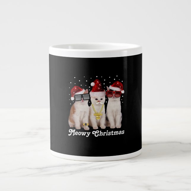 Lycklig jul | Cute Cat med Jultomten Jumbo Mugg (Framsidan)