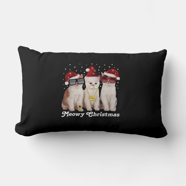 Lycklig jul | Cute Cat med Jultomten Lumbarkudde (Framsida)