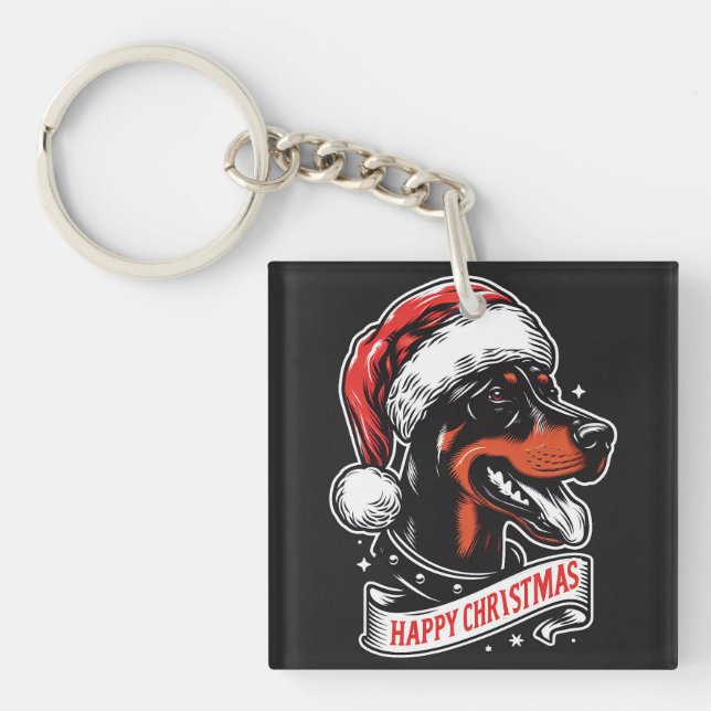 Lycklig jul - Dobermann Santa Hat Rolig hund (Framsidan)