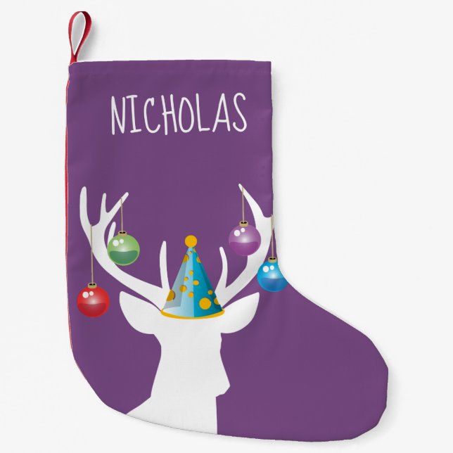 Lycklig jul-födelsedagsdagen Hjort Stocking Liten Julstrumpa (Framsidan)