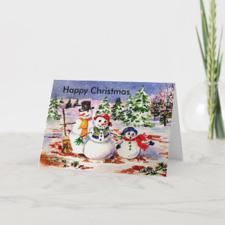 Lycklig jul för familjen Snö Helgkort