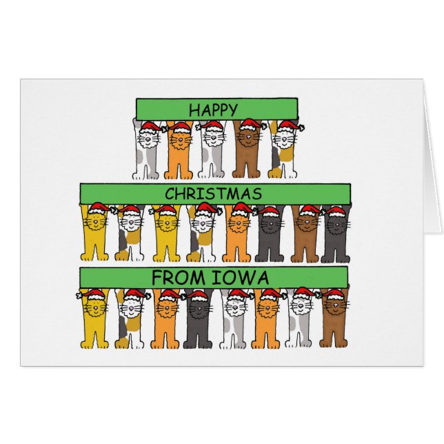Lycklig jul från Iowa Tecknad Cats Hälsningskort (Framsidan Horizontal)