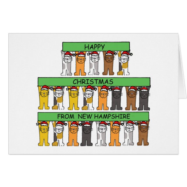 Lycklig jul från New Hampshire Cute Cats Hälsningskort (Framsidan Horizontal)