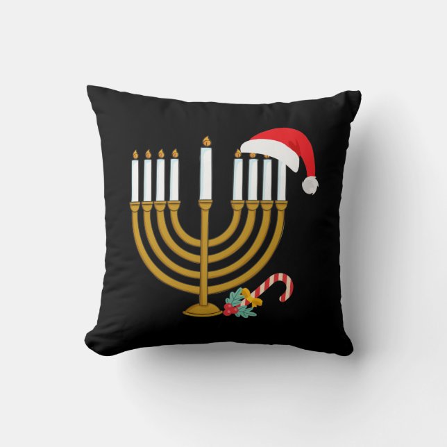 Lycklig jul Hanukkah Santa Hat judisk Menorah Kudde (Framsida)