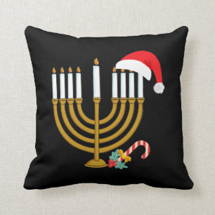 Lycklig jul Hanukkah Santa Hat judisk Menorah Kudde