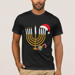 Lycklig jul Hanukkah Santa Hat judisk Menorah T Shirt