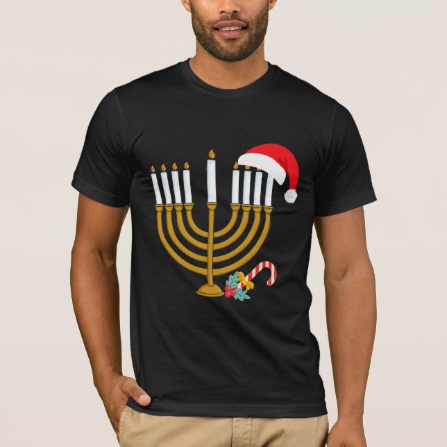  Lycklig jul Hanukkah Santa Hat judisk Menorah T Shirt (Framsida)
