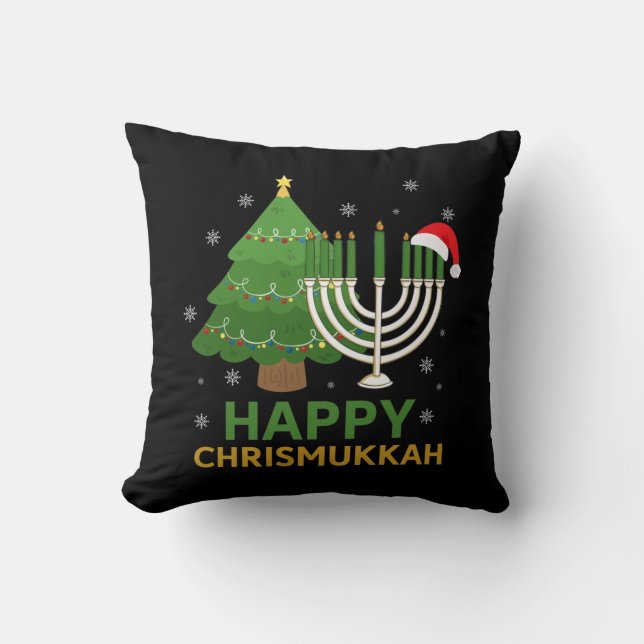 Lycklig jul Hanukkah Santa Träd judisk Menorah Kudde (Framsida)