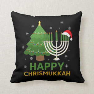 Lycklig jul Hanukkah Santa Träd judisk Menorah Kudde