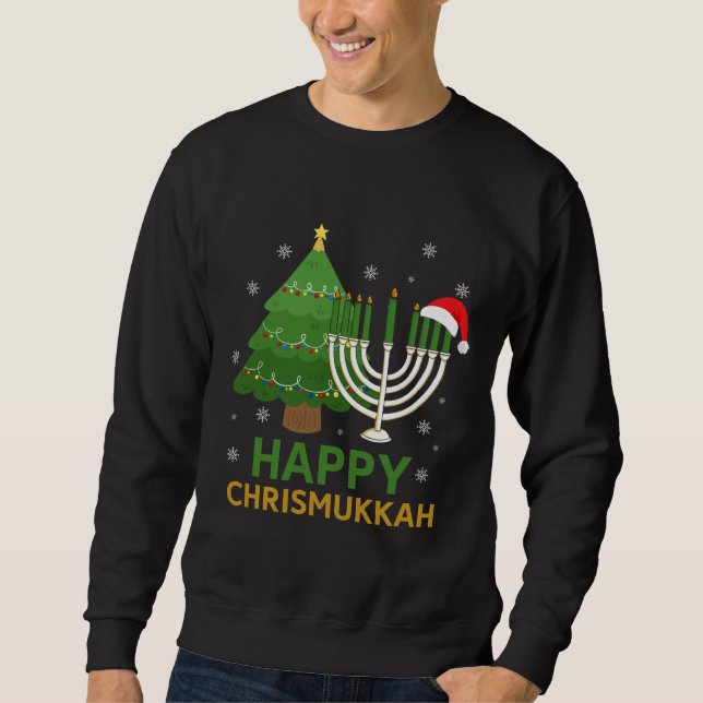 Lycklig jul Hanukkah Santa Träd judisk Menorah Lång Ärmad Tröja (Framsida)