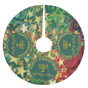 Lycklig jul Hanukkah Thanksgiving MULTI Anpassning Julgransmatta Borstad Polyester