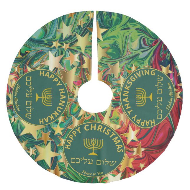 Lycklig jul Hanukkah Thanksgiving MULTI Anpassning Julgransmatta Borstad Polyester (Framsidan)