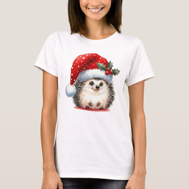 Lycklig jul Hedgehog T Shirt (Framsida)