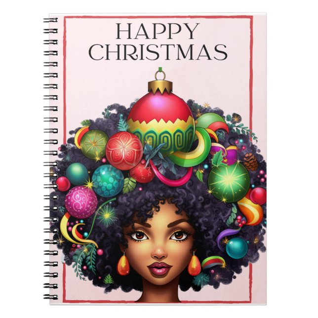 Lycklig jul Melanin Woman Black Girl Magic Syrran Anteckningsbok (Framsidan)