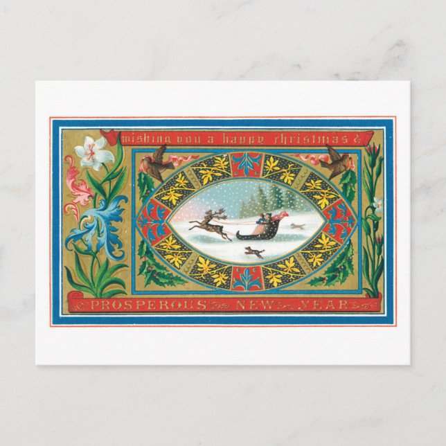 Lycklig jul och blomstrande nytt år helg vykort (Framsida)